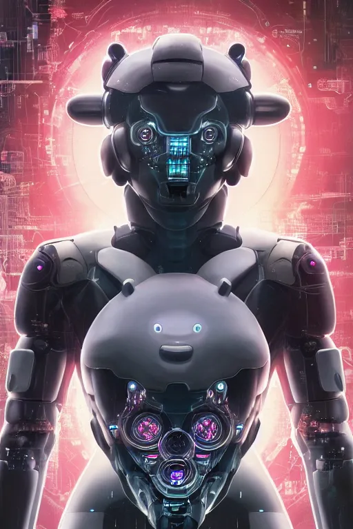 Prompt: Ghost in the shell 2017, cybernetic android asian black bear, half robot half bear, future tech, mask opening, cyber punk, hyperrealist highly intricate, trending on art station, Nick Keller, 8K