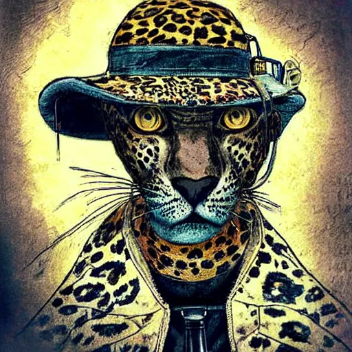 Image similar to the leopard in the style of enki bilal