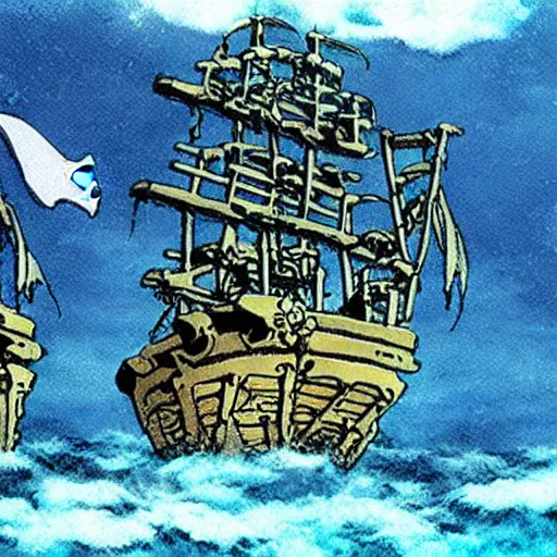 Prompt: ghosts pirate ship underwater by studio ghibli, movie still