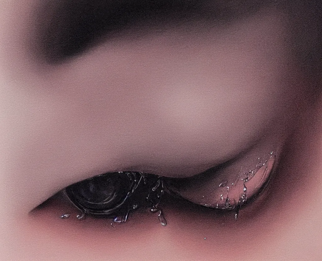 Image similar to realistic and detailed soft airbrush of a glossy tear dripping on a white background, inspired by 8 0 s airbrush illustrations, art by pater sato