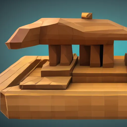 Prompt: low poly raft with built in cannon