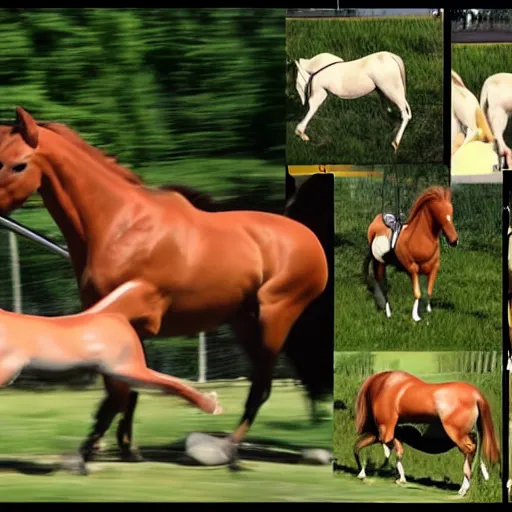 Prompt: 4 progressive frames of a horse running frame - by - frame from the same video clip