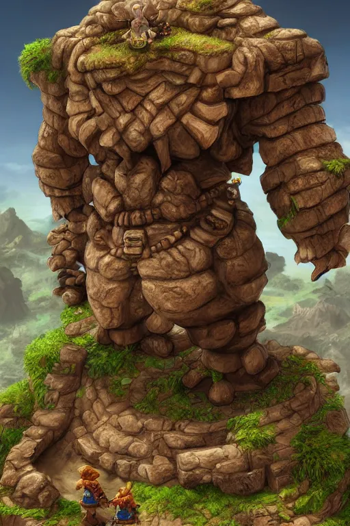 Image similar to zelda fantasy art giant golem troll wood rock greeble gemstone, global illumination ray tracing hdr fanart arstation by sung choi and eric pfeiffer and gabriel garza and casper konefal