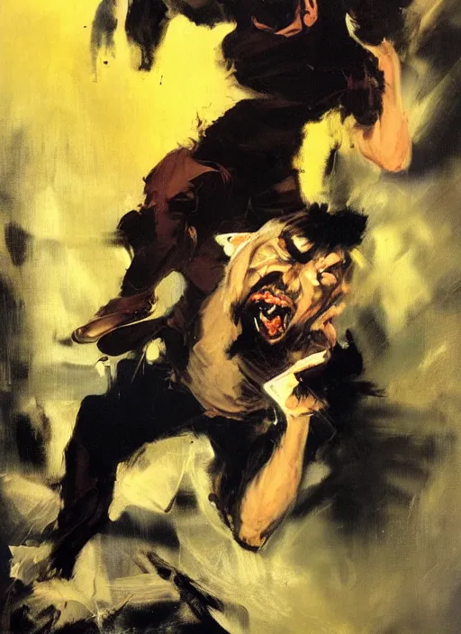 Image similar to angry joe screaming, painting by phil hale, fransico goya,'action lines '!!!, graphic style, visible brushstrokes, motion blur, blurry