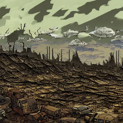 Image similar to post apocalyptic landscape by raymond briggs