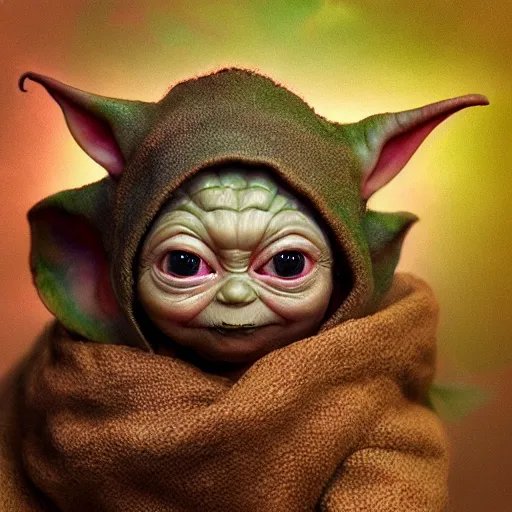 Image similar to Very very very very highly detailed epic central composition photo of baby Yoda as Smeagol face, intricate, happy colors, extremely detailed, digital painting, smooth, sharp focus, illustration, volumetric lighting, incredible art by Brooke Shaden, artstation, concept art, Octane render in Maya and Houdini