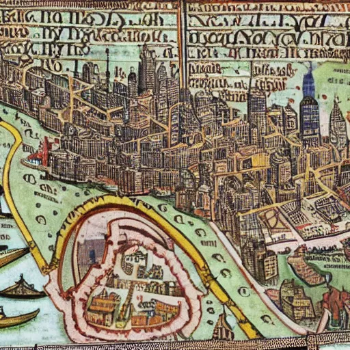 Image similar to a medieval map of new york city