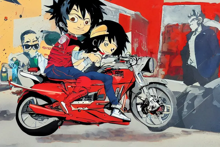 Prompt: italian pizza, akira's motorcycle, gorillaz, advertisement, kid drawn