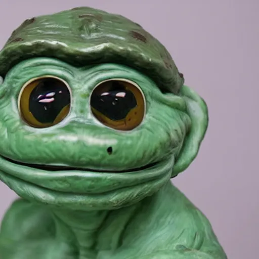 Prompt: michelangelo's sculpture of pepe the frog