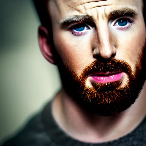 Image similar to Photo of Chris Evans, close-up, high detail, studio, ominous background, smoke, 85mm Sigma Art Lens