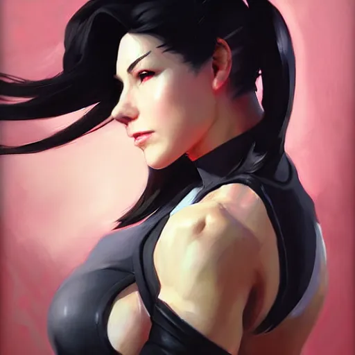 Image similar to Greg Manchess portrait painting o Tifa Lockheart as Overwatch character, medium shot, asymmetrical, profile picture, Organic Painting, sunny day, Matte Painting, bold shapes, hard edges, street art, trending on artstation, by Huang Guangjian and Gil Elvgren and Sachin Teng