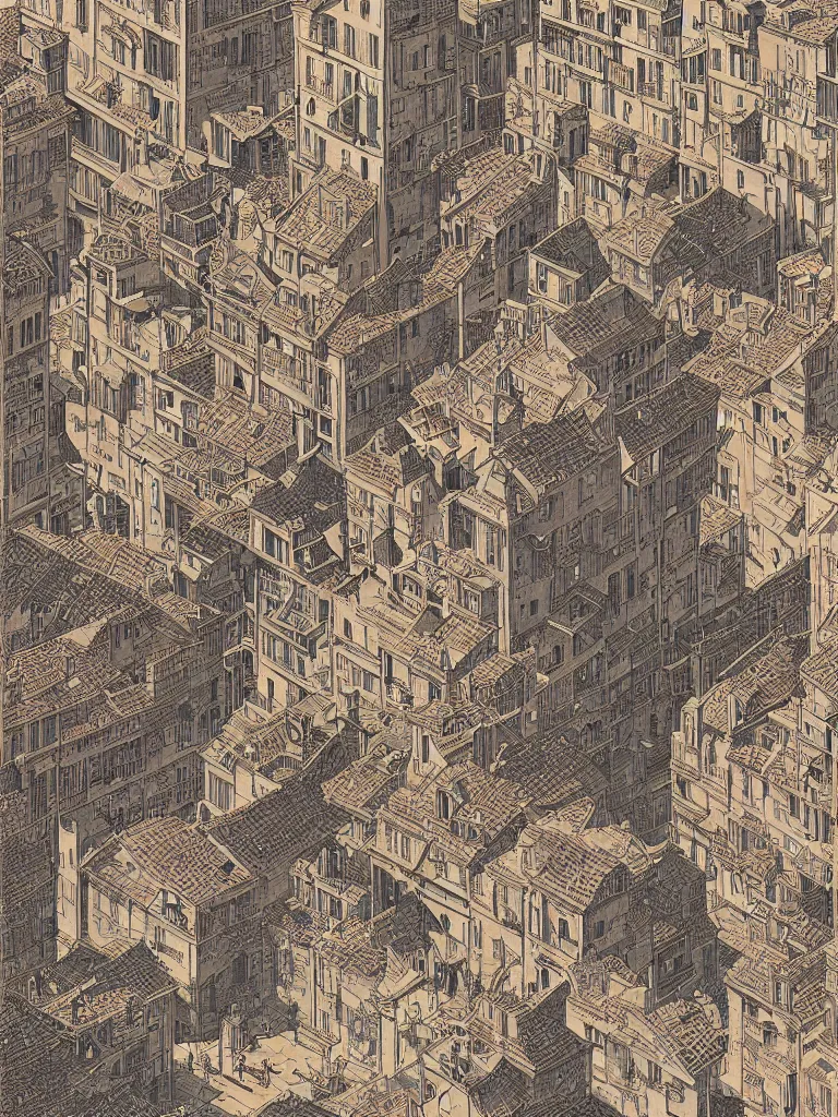 Prompt: isometric view illustration of a medieval Marseille street corner, highly detailed, mid day by Victo Ngai and Bruce pennington