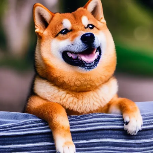 Prompt: professional photograph of handsome male happy smiling shiba inu