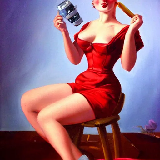 Image similar to a painting in the style of gil elvgren.