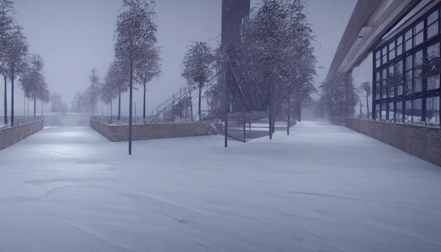 Image similar to Model Runway Walkway Catwalk inside Snowy Blizzard Winter Landscape, Wallpaper, Artstation, Trending on Artstation, Hyperrealistic, Hyperdetailed, Unreal Engine 5, UE5, Concept Art, Octane, Redshift, 8k