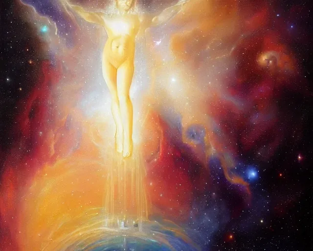 Prompt: cosmic person nebula, an oil painting, by ( leonardo da vinci ) and greg rutkowski and rafal olbinski ross tran airbrush time magazine