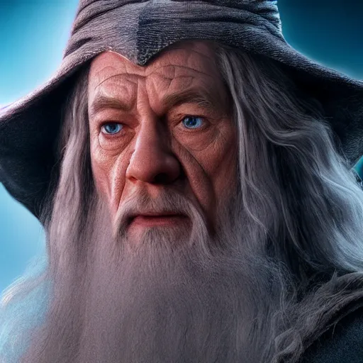 Image similar to film still of gandalf starring as the hulk, realistic extremely detailed photo style painting, granular detail, holographic krypton ion, octane render, 4 k, f 3 2, 5 5 mm photography, wide angle