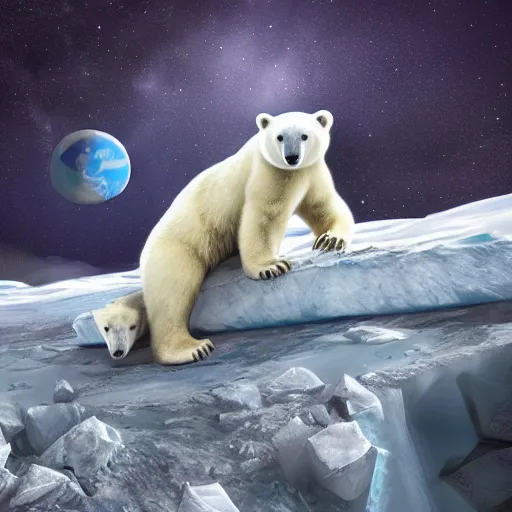 Prompt: polar bear on iceberg in mars drinking beer and have a beer can in hand, outer space, planet mars, illustration, computer painting, high resolution,, trending on deviantart, hdr, hyper detailed, insane details, intricate, elite, ornate, dramatic lighting