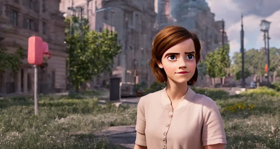 Image similar to A photo of an upcoming Pixar movie about emma watson, rendered in Unreal Engine, 8K concept art, detailed, cohesive, mixed media, volumetric lighting, ambient occlusion, 8K 3D, shot on Kodak Ektar, award winning photography