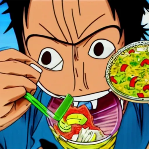 Prompt: Luffy eating ceviche