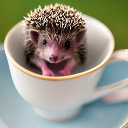 Image similar to baby hedgehog in a teacup, photography, minimalistic, 8 k