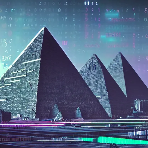 Image similar to cyberpunk future digital Giza pyramids