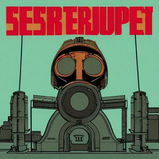 Image similar to blast furnace superego “ master of puppets album cover ” fantasy core german helmet “ chris ware ” style