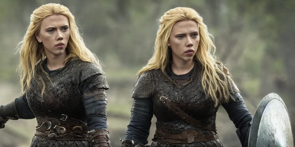 Image similar to Scarlett Johansson playing a shield maiden in the TV series Vikings