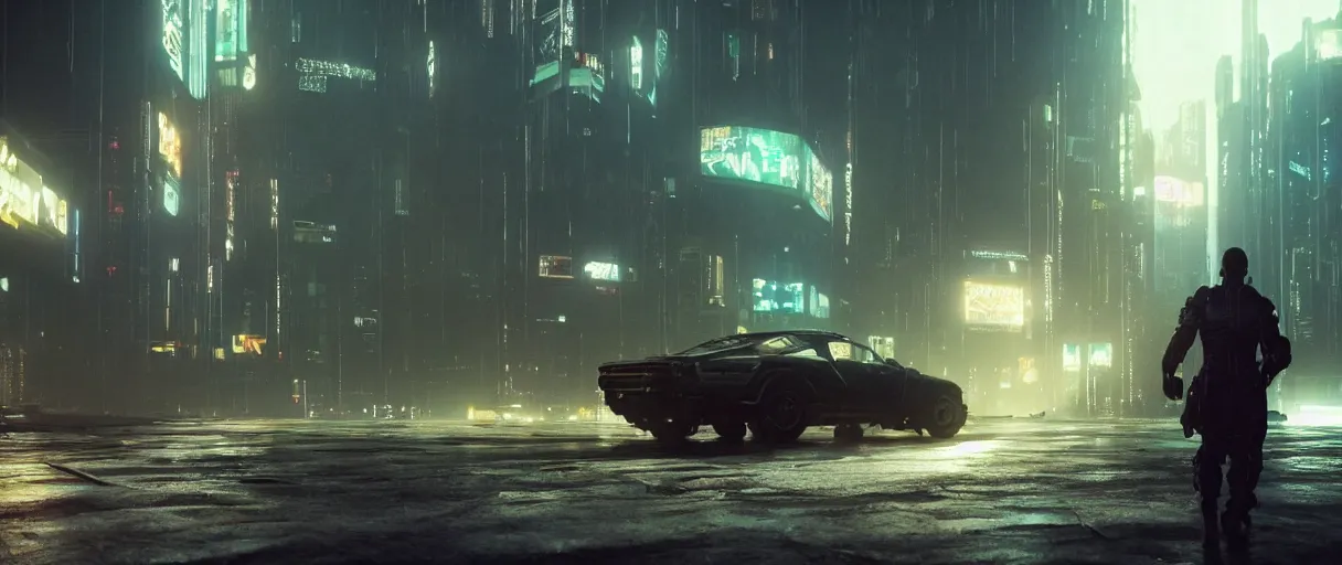 Image similar to realistic screenshot from cyberpunk movie, intricate, moody lighting, highly detailed, cinematic, photoreal octane rendering, denis villeneuve, craig mullins, ridley scott