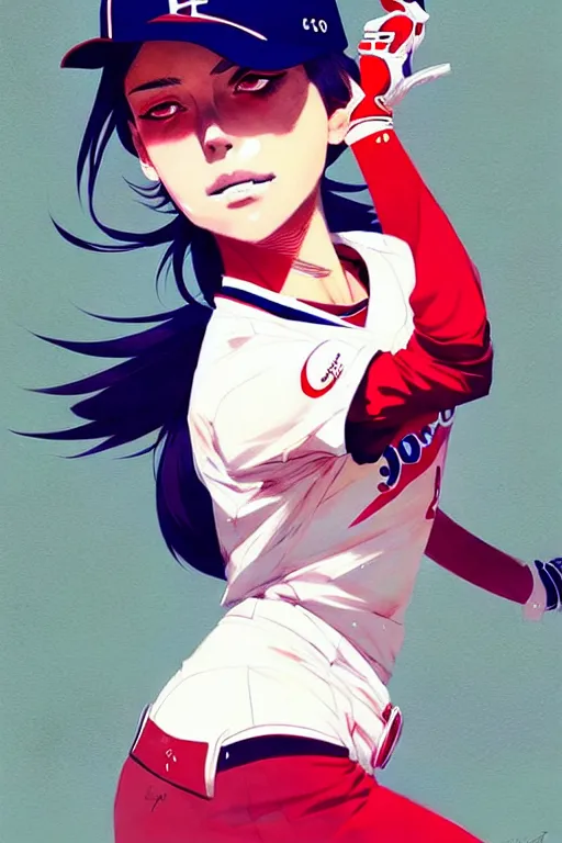 Image similar to a ultradetailed beautiful panting of a stylish girl in a baseball uniform, by conrad roset, greg rutkowski and makoto shinkai, trending on artstation