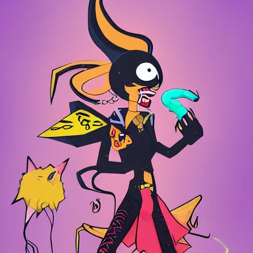 Image similar to vintage cartoon psychic punk rocker electrifying rockstar with a giant vampiric squid for a head concept character designs of various shapes and sizes by genndy tartakovsky and Lauren faust trending on art station