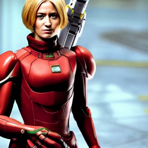 Prompt: Emily blunt as samus in Metroid