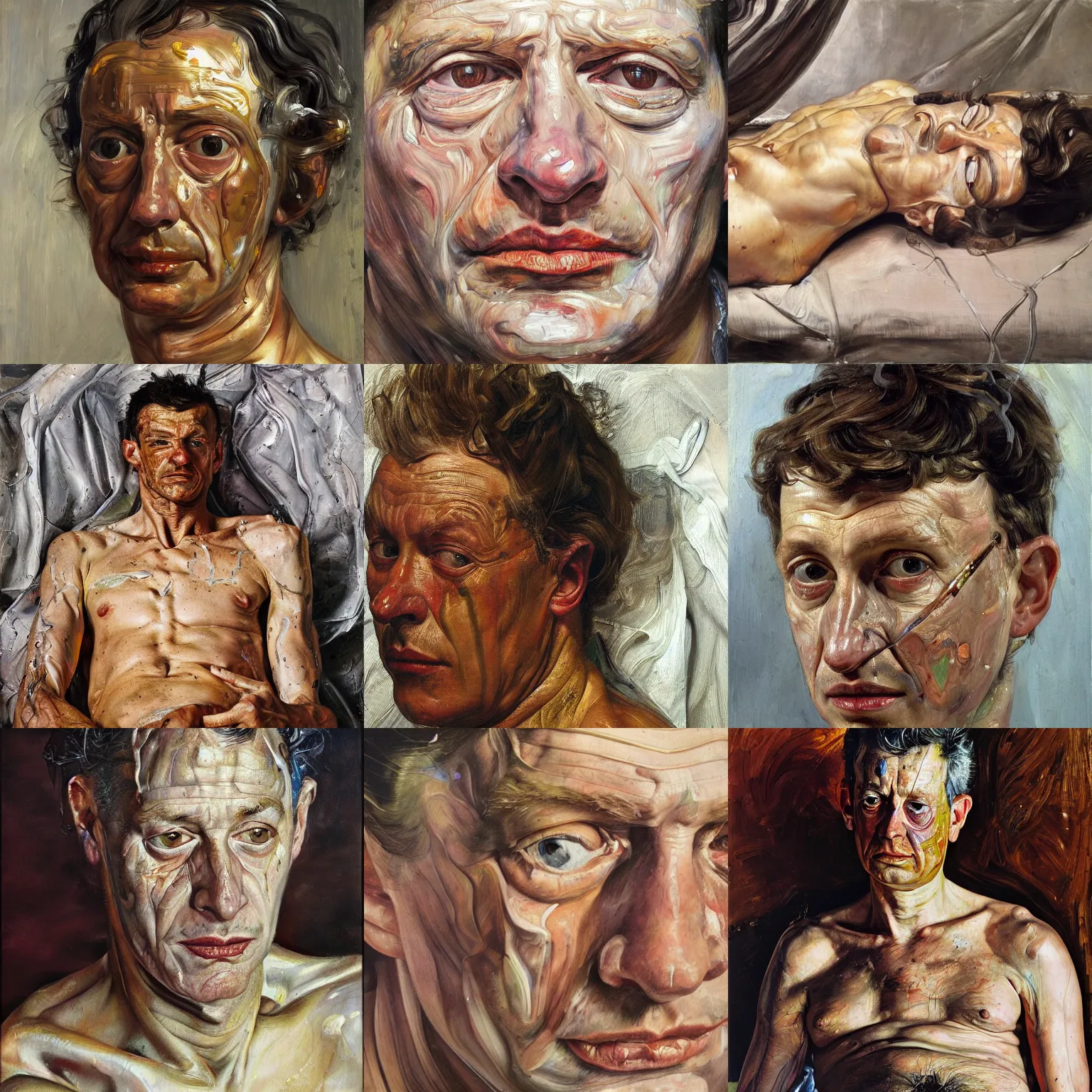 Prompt: high quality high detail painting of adien broddy by lucian freud and jenny saville hd golden