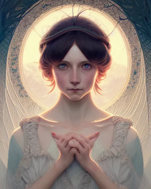 Prompt: symmetry portrait of sophie from how's moving castle, forest, intricate, elegant, highly detailed, digital painting, artstation, concept art, smooth, sharp focus, illustration, art by artgerm and greg rutkowski and fra angelico and alphons mucha