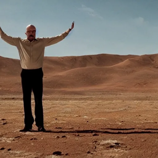 Image similar to Walter White doing the nae nae dance in the desert, highly intricate, highly detailed, cinematic,