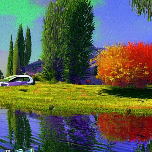 Image similar to grand theft auto ( gta ) landscape in the style of monet, trending on artstation