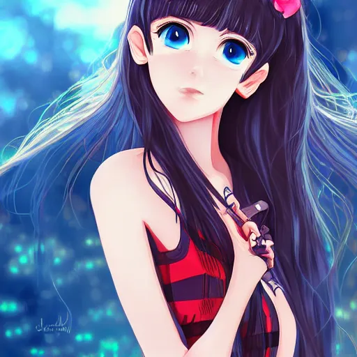 Image similar to portrait of a cute beautiful girl holding a balisong, anime digital art,