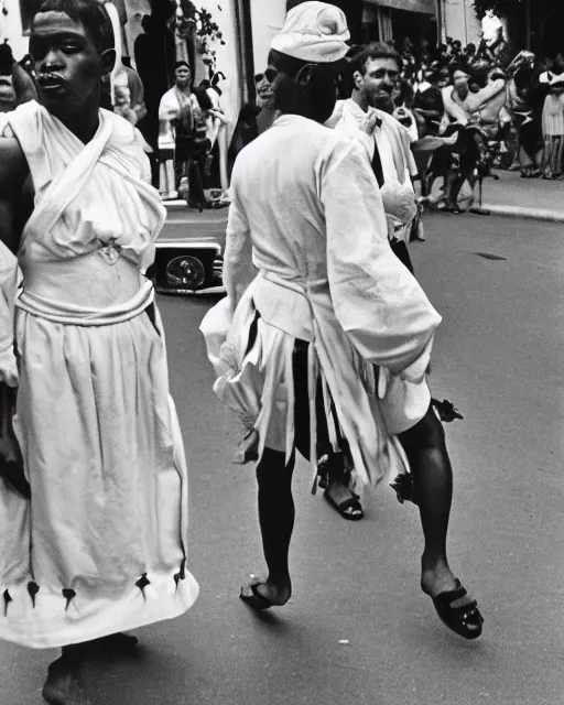 Image similar to Award winning reportage photo of Monegasque Natives wearing traditional garb by Garry Winogrand and Dian Arbus, 85mm ND 5, perfect lighting, gelatin silver process