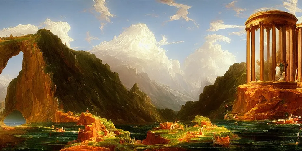 Image similar to an intricate time machine painted by thomas cole