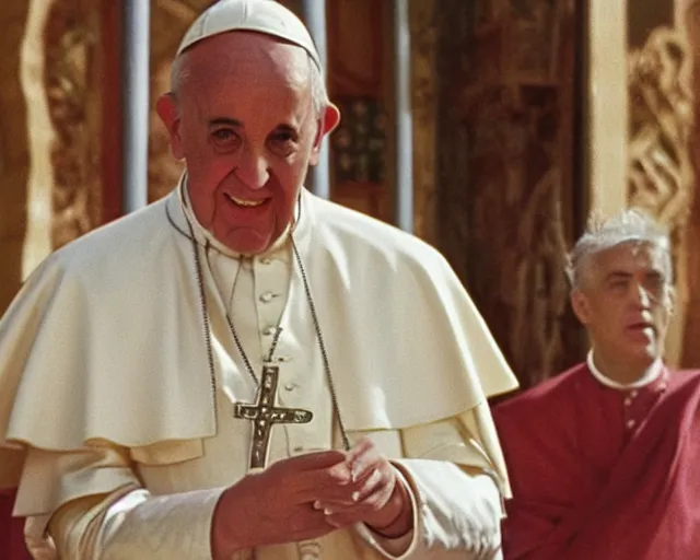 Prompt: a film still of the pope as the faraoh, in the 1 0 commandments ( 1 9 5 6 ), technicolor color