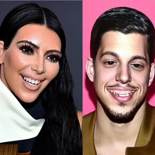 Image similar to kim kardashian and pete davidson pointing and laughing at kanye west, in the style of oil on canvas,