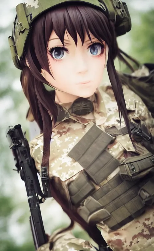 Image similar to portrait photo, highly detailed, high resolution, cosplay photo, stunning, girls frontline style, bokeh soft, shot on 70mm, zenithal lightning, trending on instagram, by award winning photographer, realistic human anatomy, real human faces, realistic military carrier, soldier clothing, modern warfare, empty hands, shot with a canon, low saturation, soldier clothing