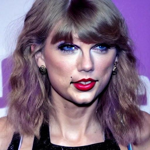 Image similar to Taylor Swift made of purple skin