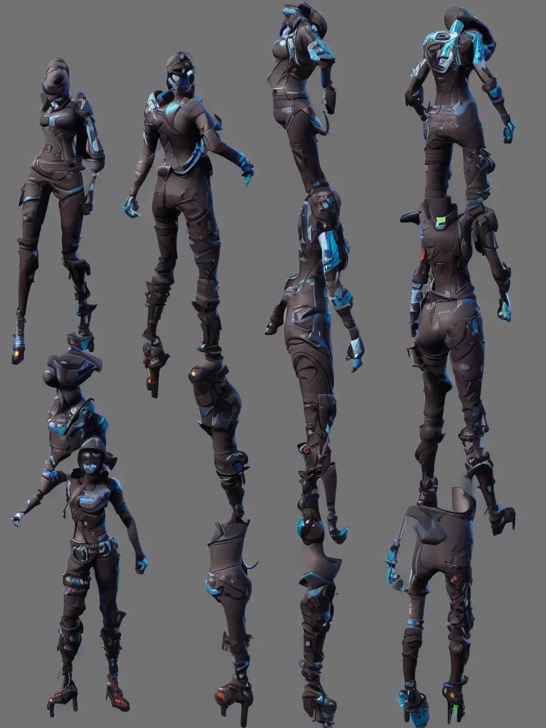 Image similar to fortnite skin models cyberpunk style concept art skin model, 3d models