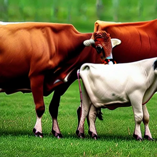 Prompt: cows playing soccer