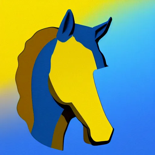 Image similar to greek statue of the horse head, gradient from blue to yellow background