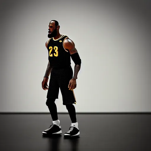 Prompt: lebron james minimalist action figure, studio lighting