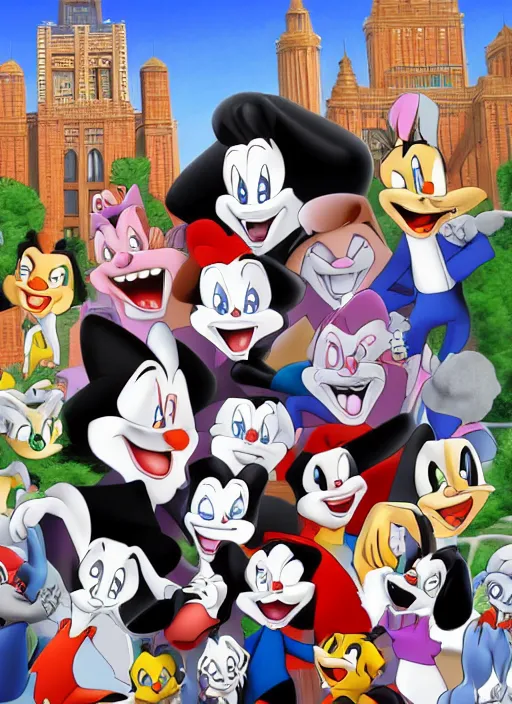 Image similar to a hyper realistic ultra realistic photograph of the animaniacs, highly detailed, 8k photo