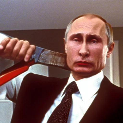 Image similar to Vladimir Putin with an axe in American Psycho (1999)