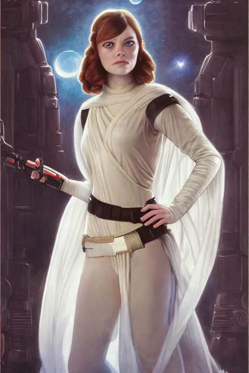 Image similar to emma stone as princess leia in star wars, by magali villeneuve and william bouguereau